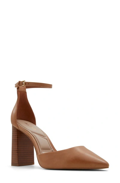 Shop Aldo Millgate Block Heel Pointed Toe Sandal In Medium Brown