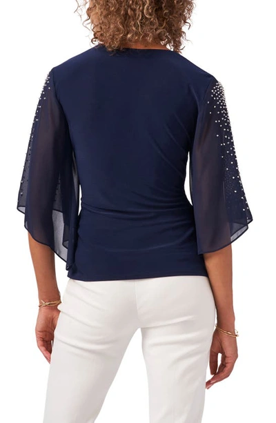 Chaus Embellished Split Sleeve Surplice Blouse In Navy 410