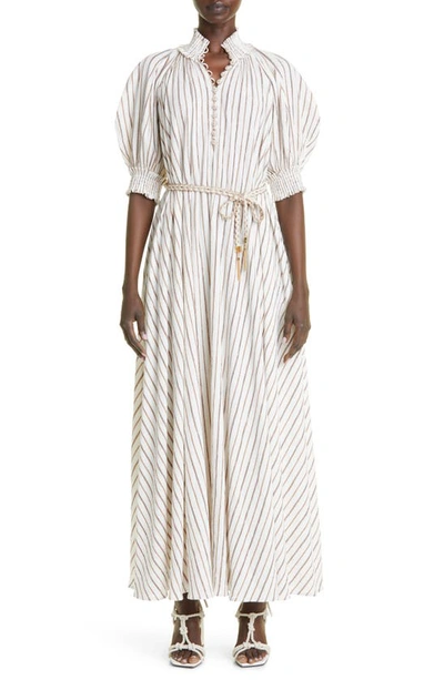 Shop Zimmermann Devi Stripe Gauze A-line Maxi Dress In Ivory