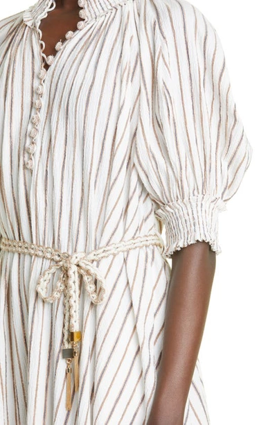 Shop Zimmermann Devi Stripe Gauze A-line Maxi Dress In Ivory