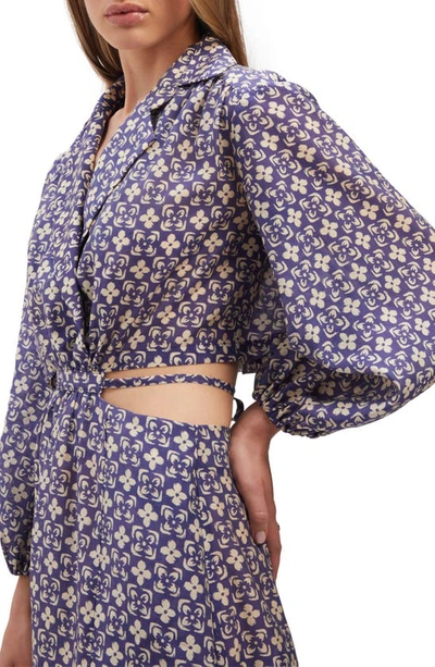 Shop Bardot Arden Floral Tile Cutout Long Sleeve Maxi Dress In Navy Print