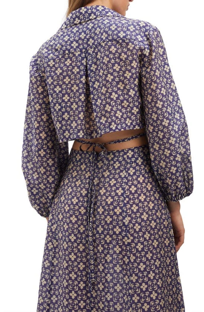 Shop Bardot Arden Floral Tile Cutout Long Sleeve Maxi Dress In Navy Print