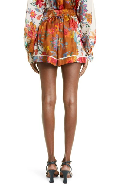 Shop Zimmermann Ginger Floral Relaxed Fit Silk Shorts In Cream/ Brown Floral