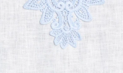 Shop Zimmermann Raie Lace Trim Linen Top In Ivory/ Blue