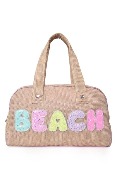 Shop Omg Accessories Beach Straw Duffle Bag In Bubble Gum