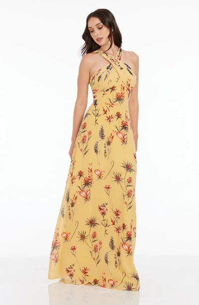 Shop Dress The Population Brenna Floral Sheath Gown In Canary Multi