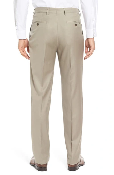 Berle Flat Front Solid Wool Trousers In Tan