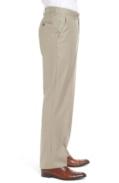 Shop Berle Flat Front Solid Wool Trousers In Tan