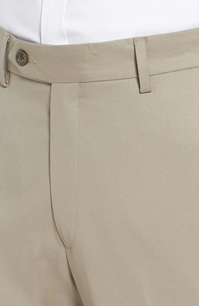 Berle Flat Front Solid Wool Trousers In Tan