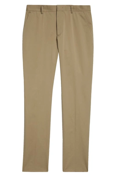 Shop Zegna Flat Front Stretch Cotton Gabardine Trousers In Khaki