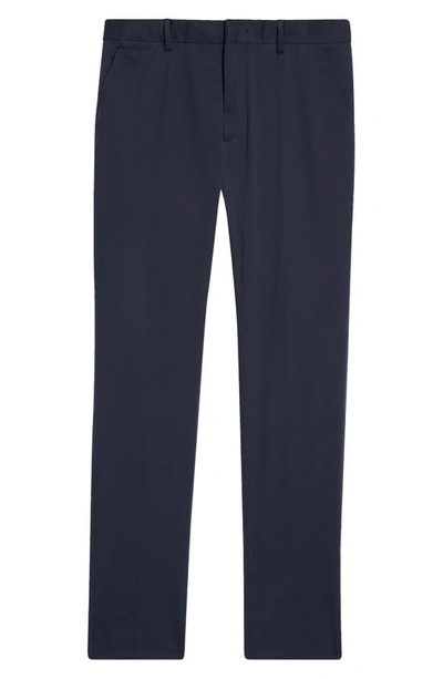Zegna Flat Front Stretch Cotton Gabardine Trousers In Navy