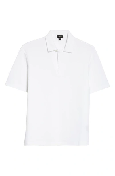 Shop Zegna Honeycomb Short Sleeve Cotton Polo In White