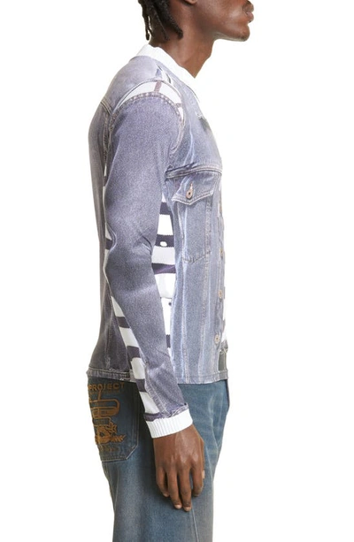Shop Y/project X Jean-paul Gaultier Trompe L'oeil Denim Jacket Top In Blue/ White