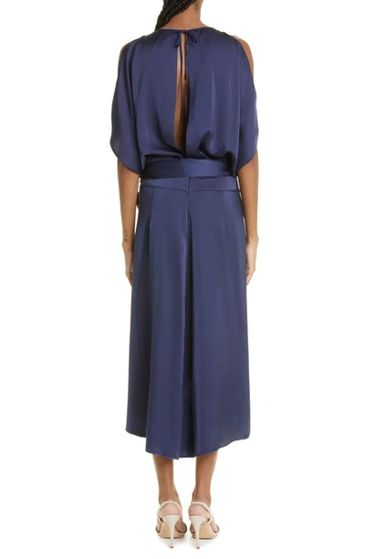 Shop Eleventy Cold Shoulder Satin Shift Dress In 11 - Blue