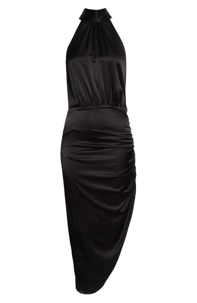 Shop Veronica Beard Gabriella Ruched Stretch Silk Halter Dress In Black