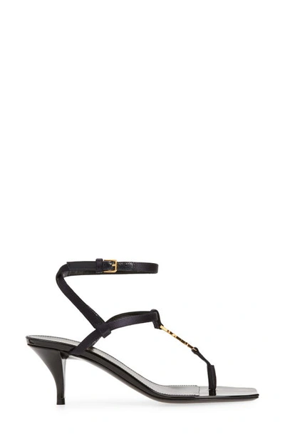 Shop Saint Laurent Cassandra Logo Kitten Heel Ankle Strap Sandal In Patriot Navy