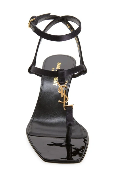 Shop Saint Laurent Cassandra Logo Kitten Heel Ankle Strap Sandal In Patriot Navy