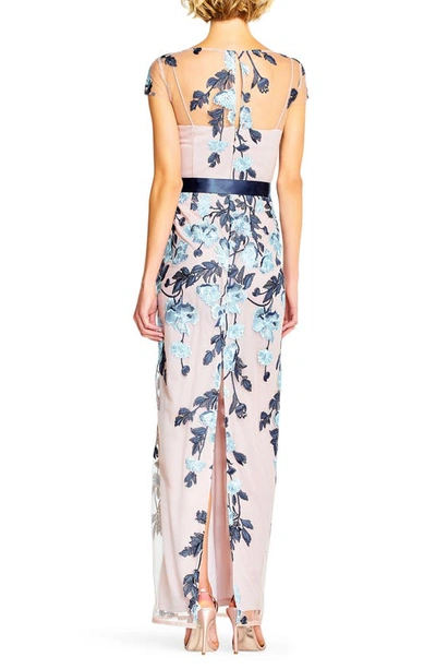 Shop Adrianna Papell Floral Cascading Column Gown In Midnight Multi/ Nude