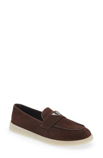 Prada Almond Toe Leather Loafers With Suede Finish In Multicolor