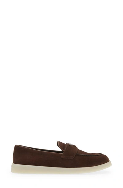 Prada Almond Toe Leather Loafers With Suede Finish In Multicolor