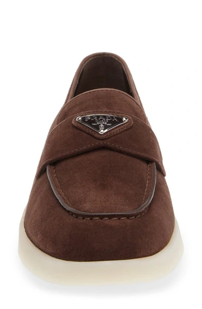 Prada Almond Toe Leather Loafers With Suede Finish In Multicolor