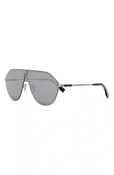 Shop Fendi The Ff  Match Round Sunglasses In Shiny Dark Ruthenium / Smoke