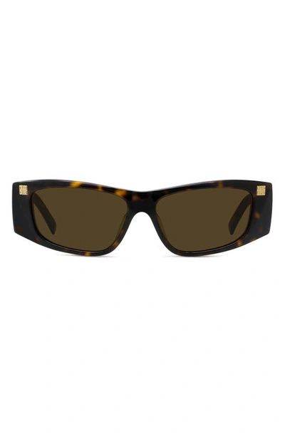 Shop Givenchy Gv Day 56mm Rectangular Sunglasses In Dark Havana / Roviex