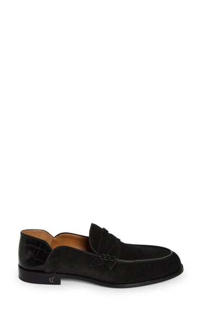 Shop Christian Louboutin Mixed Media Convertible Penny Loafer In Bk01 Black