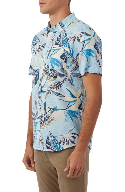 Shop O'neill Oasis Modern Fit Tropical Print Short Sleeve Button-up Shirt In Sky