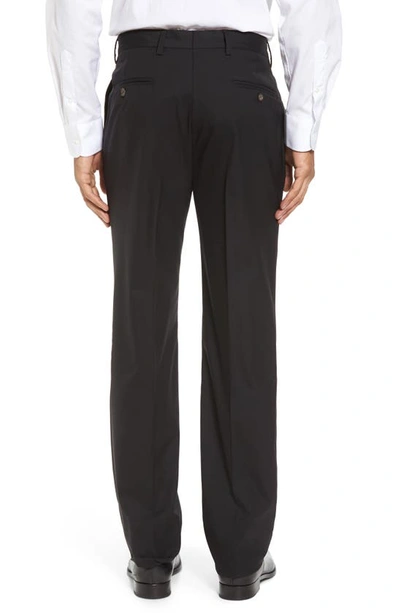 Shop Berle Flat Front Stretch Solid Wool Trousers In Black