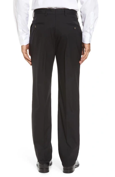 Berle Flat Front Stretch Solid Wool Trousers In Black