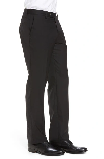 Berle Flat Front Stretch Solid Wool Trousers In Black