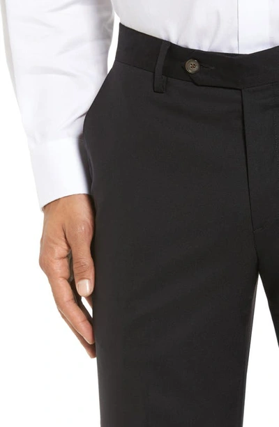 Shop Berle Flat Front Stretch Solid Wool Trousers In Black