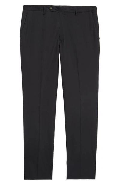 Berle Flat Front Stretch Solid Wool Trousers In Black