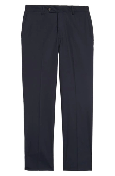 Shop Berle Flat Front Stretch Solid Wool Trousers In Navy