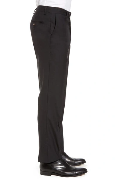 Shop Berle Flat Front Stretch Solid Wool Trousers In Charcoal