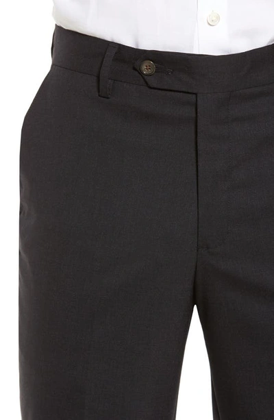 Berle Flat Front Stretch Solid Wool Trousers In Charcoal