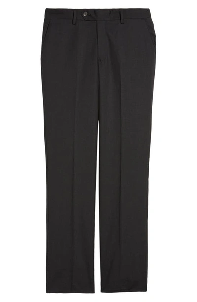 Shop Berle Flat Front Stretch Solid Wool Trousers In Charcoal