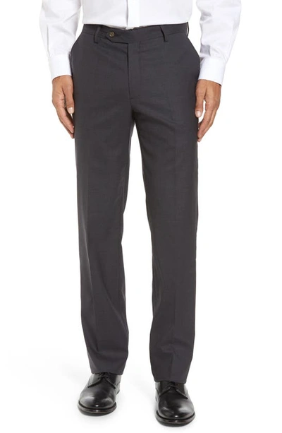 Shop Berle Flat Front Stretch Solid Wool Trousers In Medium Grey