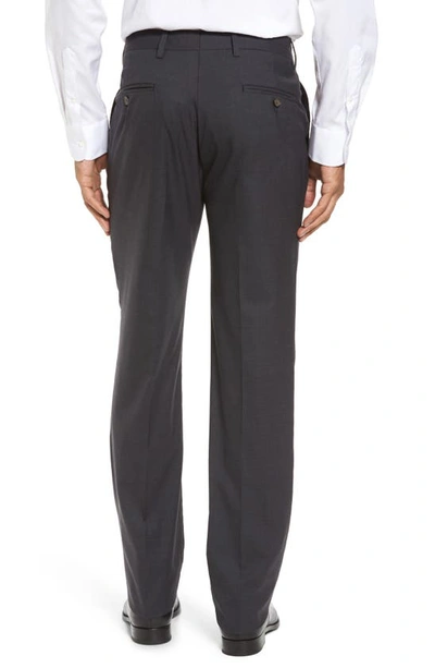Berle Flat Front Stretch Solid Wool Trousers In Medium Grey