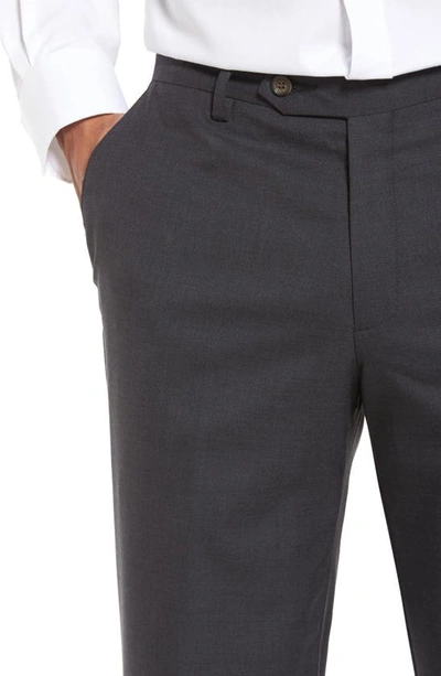 Berle Flat Front Stretch Solid Wool Trousers In Medium Grey