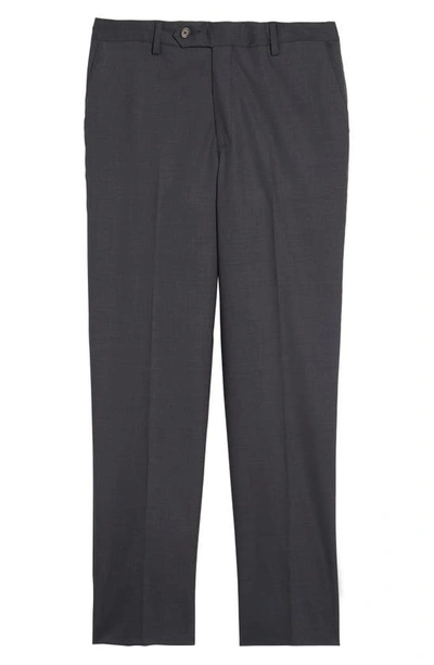 Shop Berle Flat Front Stretch Solid Wool Trousers In Medium Grey