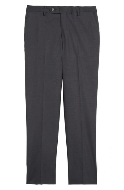 Berle Flat Front Stretch Solid Wool Trousers In Medium Grey
