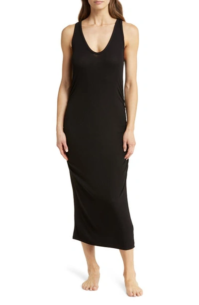 Shop Nordstrom Moonlight Eco Ruched Rib Nightgown In Black
