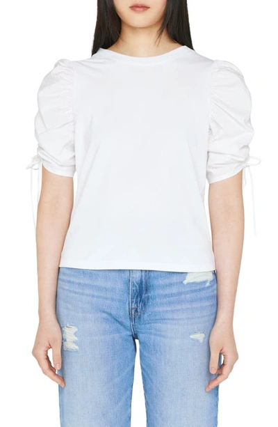 Shop Frame Ruched Sleeve T-shirt In Blanc