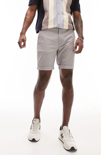 Shop Topman Skinny Stretch Cotton Chino Shorts In Grey