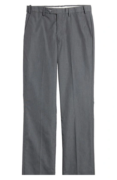 Berle Prim Self Sizer Waist Flat Front Poplin Trousers In Grey