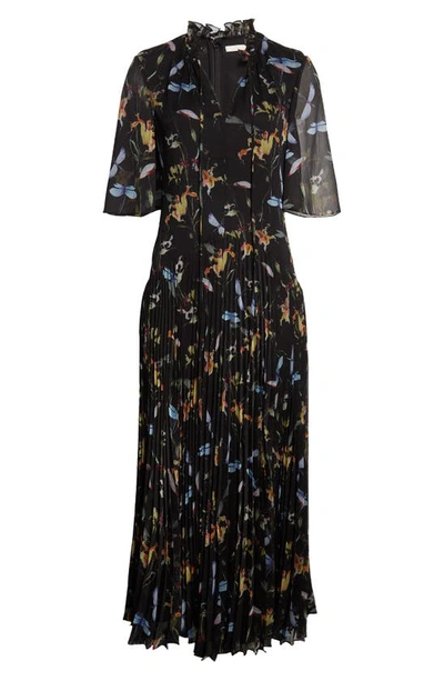 Shop Jason Wu Floral Pleated Dress In Black Multi