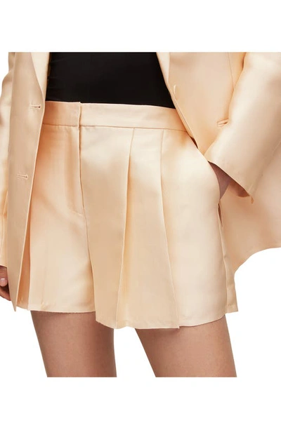 Shop Allsaints London Pleated Shimmer Shorts In Gold