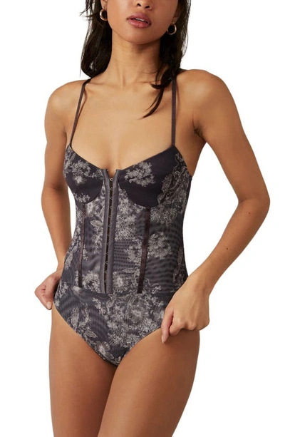 Free People Intimately Fp Floral Mesh Bodysuit In Chocolate Merlot Com
